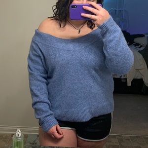 h&m off the shoulder soft blue sweater